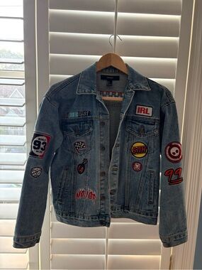 Forever 21 Light Blue Denim Jacket with Colorful Patches